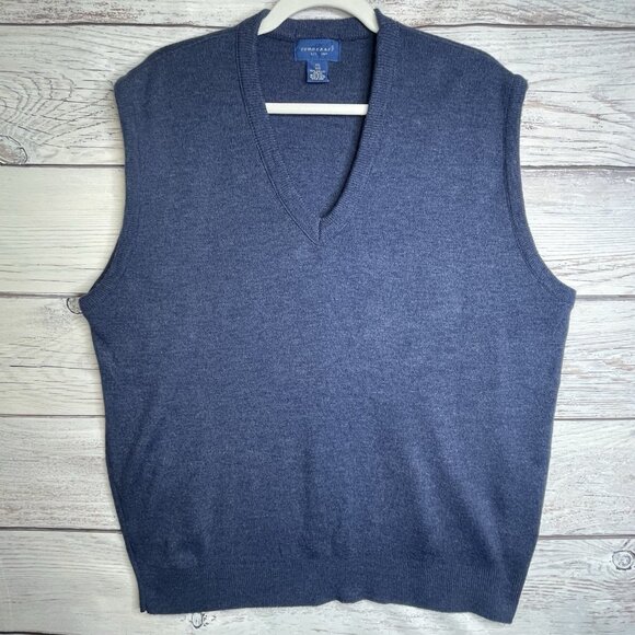 Vintage TownCraft V Neck Knit Pullover Sweater Vest XXL Mens BlueMade in USA‎ - Picture 1 of 9
